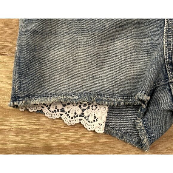 Old Navy Denim Jean Short-alls Overalls Cutoffs Lace Girls Medium (8) - Picture 2 of 5